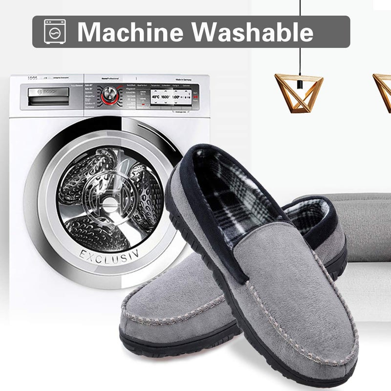 shoeslocker Men's Moccasin Slippers, Indoor Outdoor House Shoes with Memory Foam, Size 9 Grey - Image 5